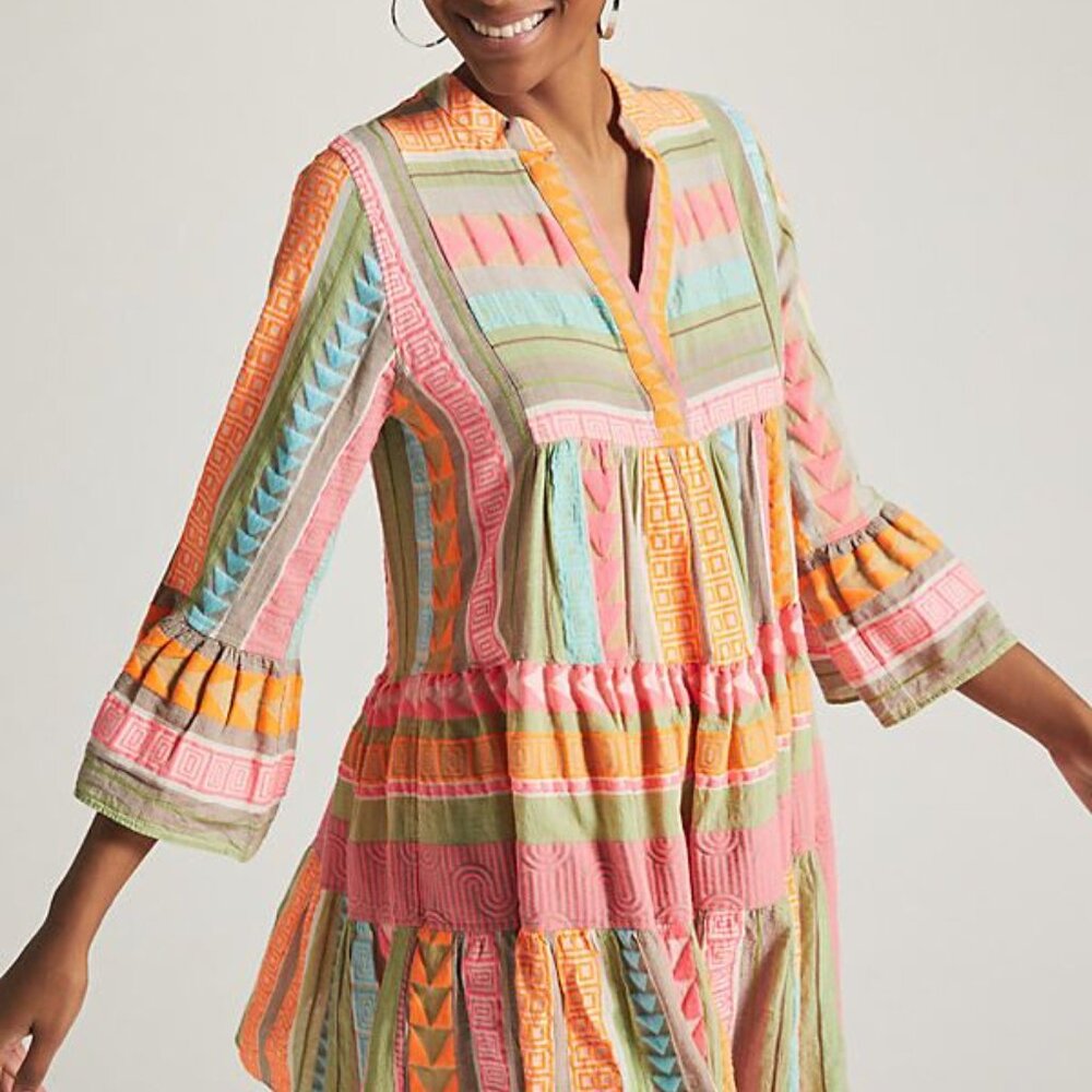 Devotion Twins Cotton Aztec Pink Orange Relaxed Mini Dress Small